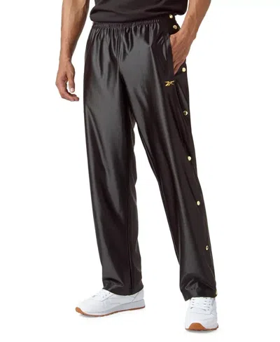 Reebok Men's  Basketball Track Pants Black Gold-tone Snap Elastic Waist Fts936