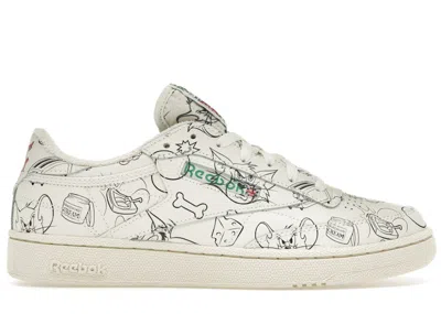 Pre-owned Reebok Men's  Club C Tom & Jerry Allover Sneakers In Chalk/paper White/excellent Red