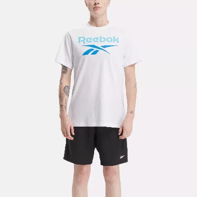 Reebok Men's  Identity Big Stacked Logo T-shirt In White / Bold Cyan