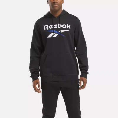 Reebok Men's  Identity Fleece Stacked Logo Pullover Hoodie In Black/boundless Blue