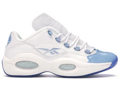 Pre-owned Reebok Men's  Question Low Patent Toe Carolina Blue Sneakers In White/fluid Blue/ Ice In Multi