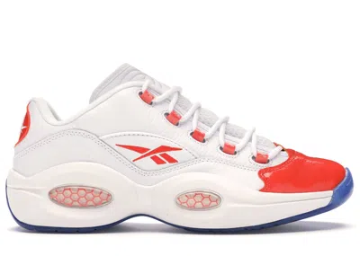 Pre-owned Reebok Men's  Question Low Patent Toe Orange Sneakers In White/vivid Orange/ Ice