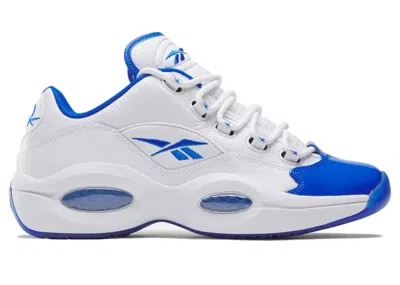 Pre-owned Reebok Men's  Question Low Sneakers In White/electric Cobalt Blue/core Black In Multi