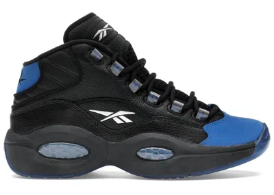 Pre-owned Reebok Men's  Question Mid Black And Blue Sneakers In Core Black/vector Blue/white
