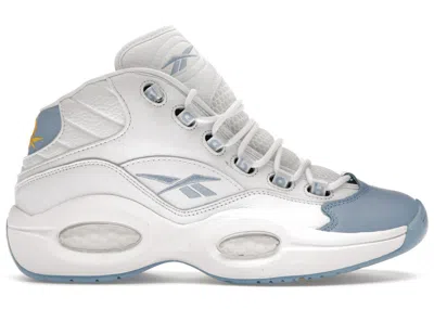 Pre-owned Reebok Men's  Question Mid Denver Nuggets Sneakers In Cloud White/fluid Blue/toxic Yellow