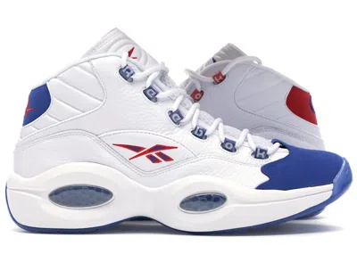 Pre-owned Reebok Men's  Question Mid Double Cross Sneakers In White/collegiate Royal/primal Red In Multi
