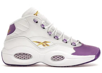 Pre-owned Reebok Men's  Question Mid Free Agency Sneakers In Footwear White/grape Punch/always Yellow