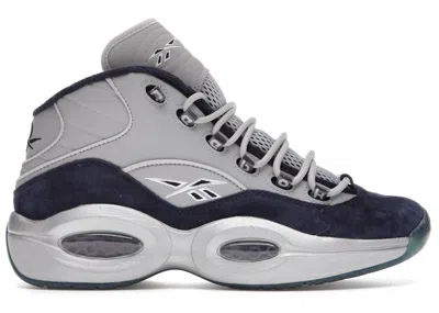 Pre-owned Reebok Men's  Question Mid Georgetown Football Sneakers In Vector Navy Blue/silver Metallic/white