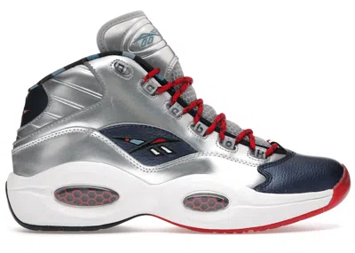 Pre-owned Reebok Men's  Question Mid Iverson X Harden Silver Sneakers In Matte Silver/blue Cadet/primal Red In Multi