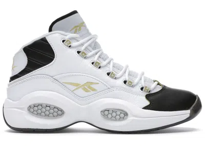 Pre-owned Reebok Men's  Question Mid Toe Sneakers In White/black/gold In Multi