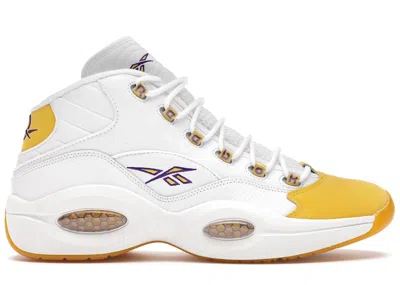 Pre-owned Reebok Men's  Question Mid Toe Sneakers In White/yellow/ultraviolet In Multi