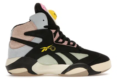 Pre-owned Reebok Men's  Shaq Attaq Smiley Sneakers In Core Black/dreamy Blue/stinger Yellow In Multi