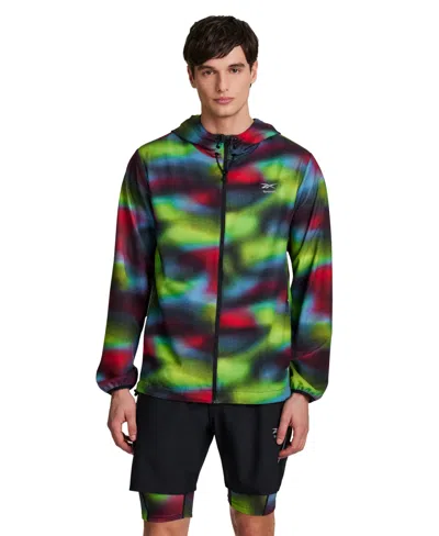 Reebok Men's Run Distort All Over Print Jacket In Green