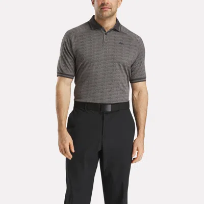 Reebok Men's Short Sleeve Tonal Vector Jacquard Polo Shirt With Tipped Rib Trim In Black
