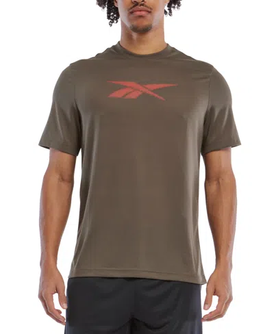 Reebok Men's Vector Performance Short Sleeve Logo Graphic T-shirt In Army Green,dynam Red (orange)
