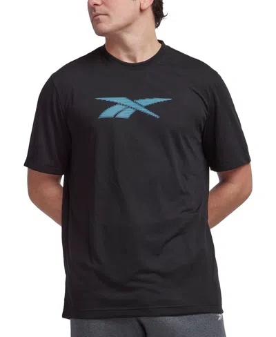 Reebok Men's Vector Performance Short Sleeve Logo Graphic T-shirt In Black,bold Cyan