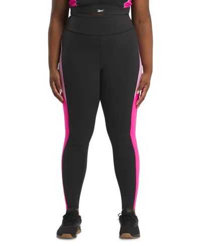 Reebok Plus Size Colorblocked Lux High Rise Leggings In Black,pink