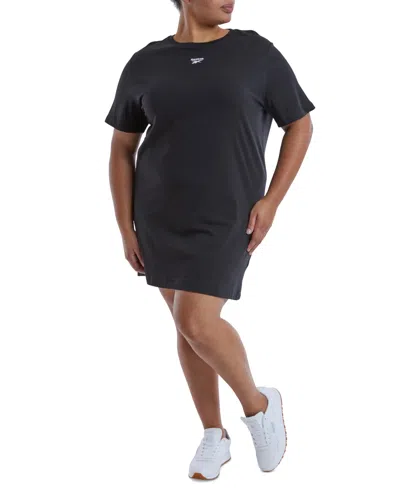 Reebok Plus Size Cotton Short-sleeve T-shirt Dress In Black