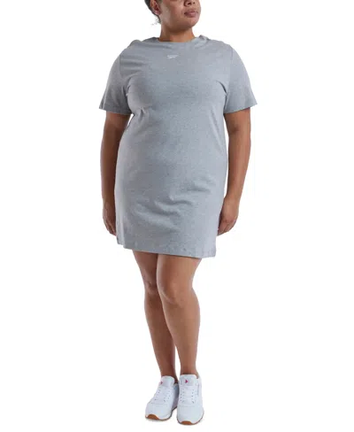 Reebok Plus Size Cotton Short-sleeve T-shirt Dress In Medium Grey Heather
