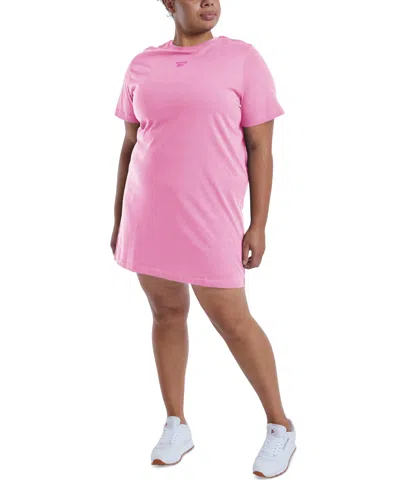 Reebok Plus Size Cotton Short-sleeve T-shirt Dress In Pink