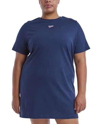 Reebok Plus Size Cotton Short-sleeve T-shirt Dress In Vector Navy