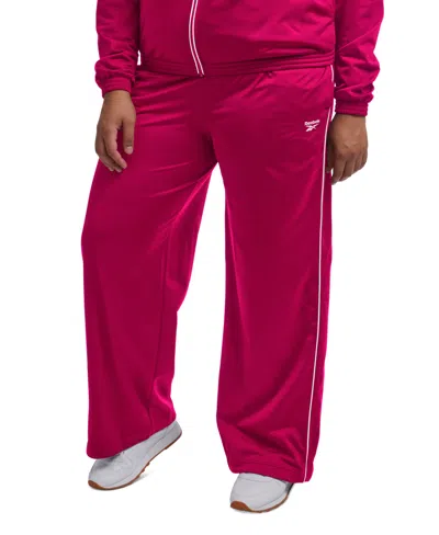 Reebok Plus Size Pull-on Drawstring-waist Tricot Pants In Brght Pink