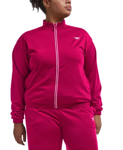 Reebok Plus Size Tricot Zip-front Long-sleeve Jacket In Brght Pink