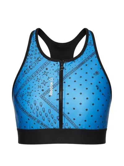 Reebok Print Zip Bra In Blue