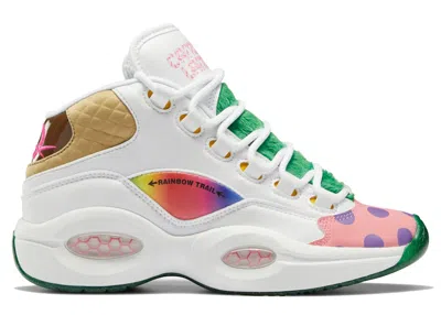 Pre-owned Reebok Question Mid Candy Land Sneakers In White/pixie Pink/goal Green