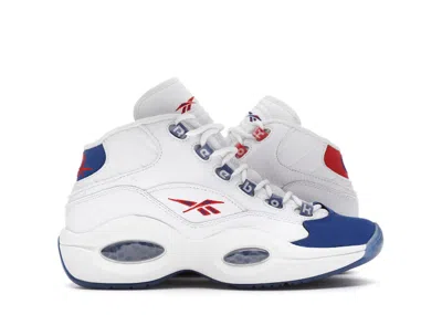 Pre-owned Reebok Question Mid Double Cross Sneakers In White/collegiate Royal/primal Red In Multi