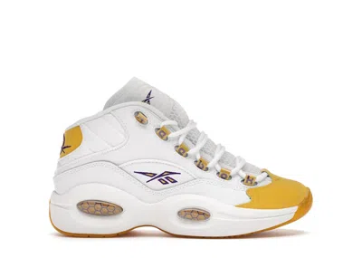 Pre-owned Reebok Question Mid Toe Sneakers In White/yellow/ultraviolet