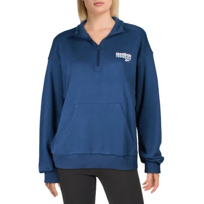 Reebok Rie 1/4 Zip Womens Pocket Cotton Sweatshirt In Blue