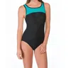 Reebok Set The Place Colorblock High Neck One Piece Swimsuit In Jade In Black