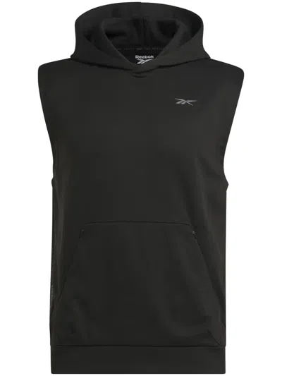 Reebok Strength Logo-print Sleeveless Hoodie In Black