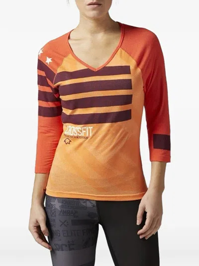 Reebok Striped V-neck T-shirt In Orange
