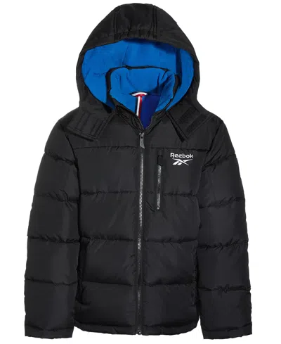 Reebok Kids' Toddler & Little Boys Quilted Full-zip Hooded Puffer Jacket In Black
