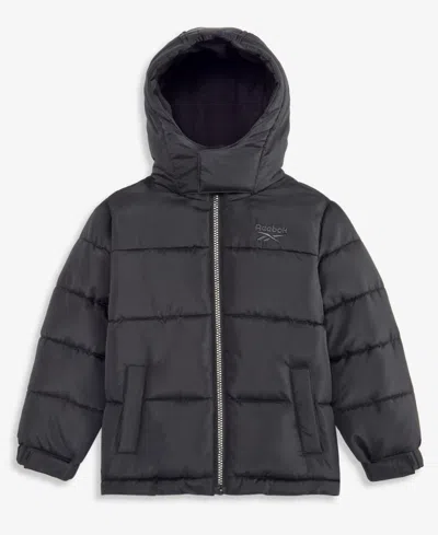 Reebok Babies' Toddler Boys' 2t-5t Hooded Fleece-lined Puffer Jacket In Black