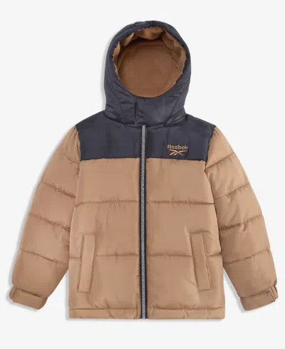 Reebok Babies' Toddler Boys' 2t-5t Hooded Fleece-lined Puffer Jacket In Brown