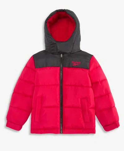 Reebok Babies' Toddler Boys' 2t-5t Hooded Fleece-lined Puffer Jacket In Red