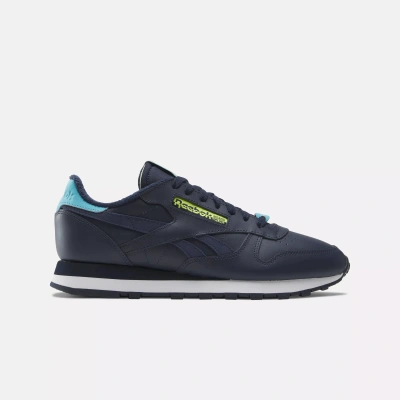 Reebok Unisex Classic Leather Shoes In Vector Navy / Acid Yellow / Bold