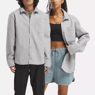 Reebok Unisex Classics Wardrobe Essentials Fleece Overshirt In Medium Grey Heather