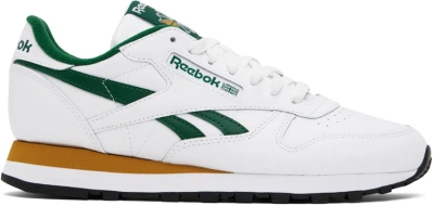 Reebok White & Green Classic Leather Trainers In White/drkgrn/retgol