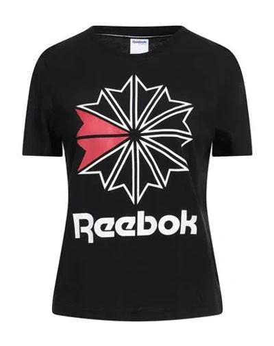 Reebok Woman T-shirt Black Size M Cotton, Elastane