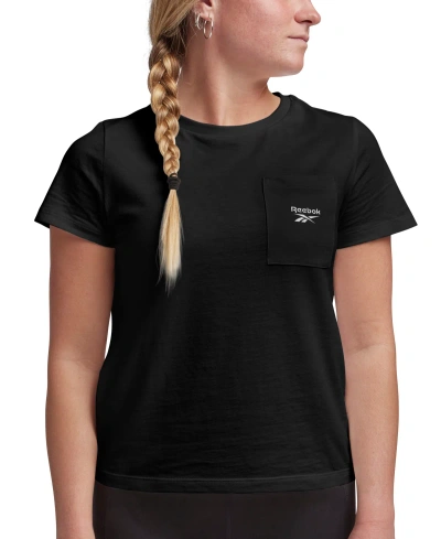 Reebok Women's Active Small-logo Pocket Cotton T-shirt In Black