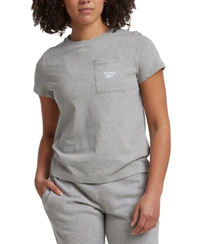 Reebok Women's Active Small-logo Pocket Cotton T-shirt In Medium Grey