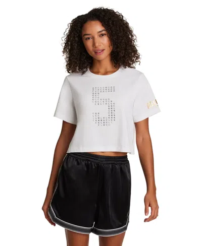 Reebok Women's Cropped Basketball Graphic T-shirt In White