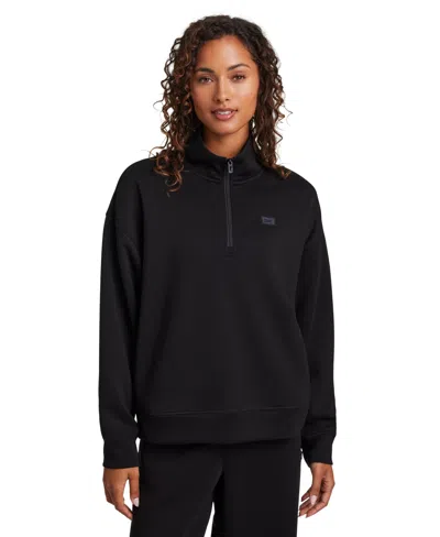 Reebok Women's Double Knit Cropped Half Zip Long-sleeve Sweatshirt In Black