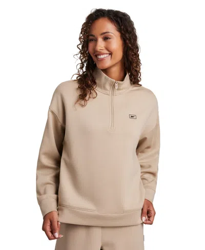 Reebok Women's Double Knit Cropped Half Zip Long-sleeve Sweatshirt In Neutral