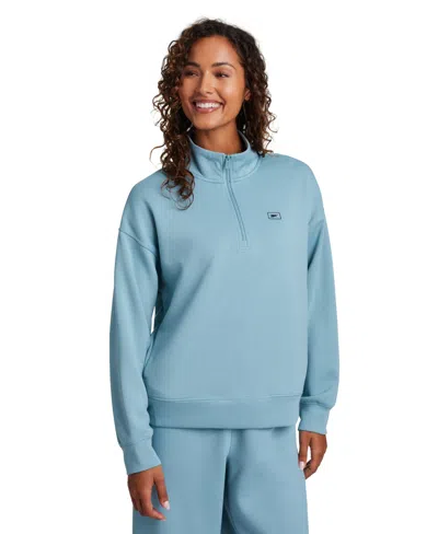 Reebok Women's Double Knit Cropped Half Zip Long-sleeve Sweatshirt In Blue