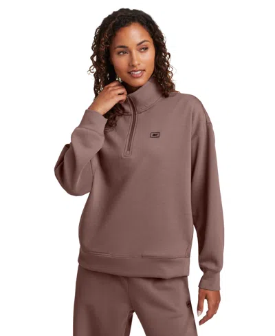 Reebok Women's Double Knit Cropped Half Zip Long-sleeve Sweatshirt In Brown